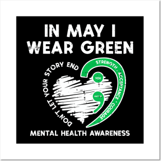 Mental Health May Wear Green Semicolon Depression Awareness Posters and Art